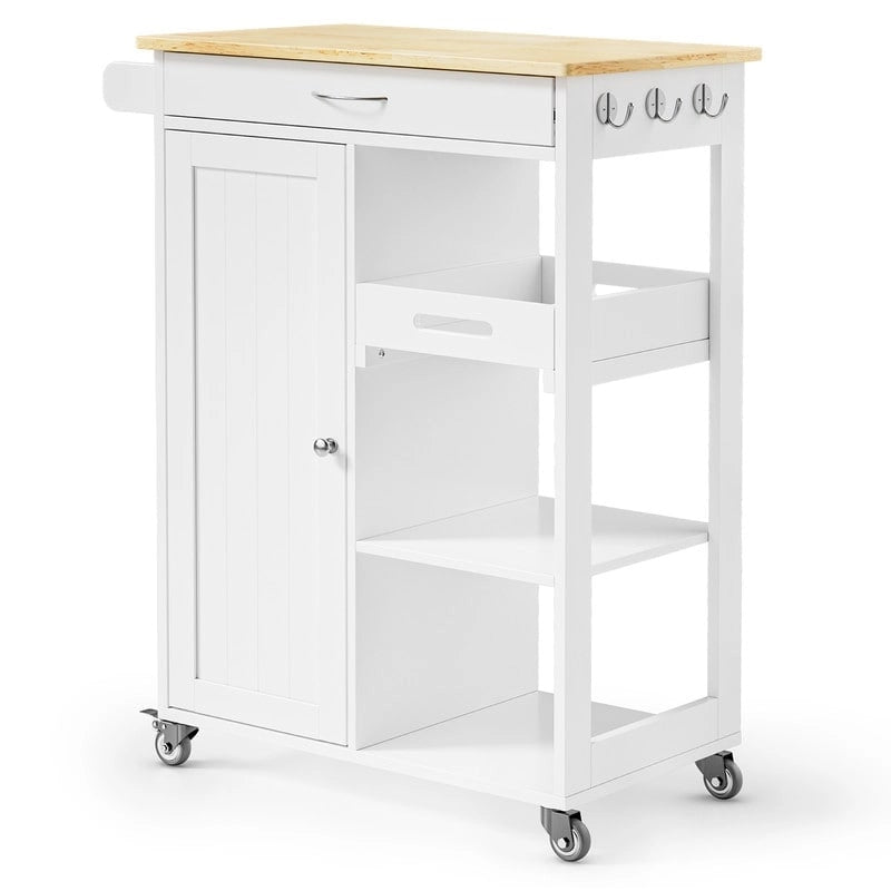 Chariot de cuisine îlot roulant avec 1 tiroir, un meuble de rangement et 3 étagères de rangement