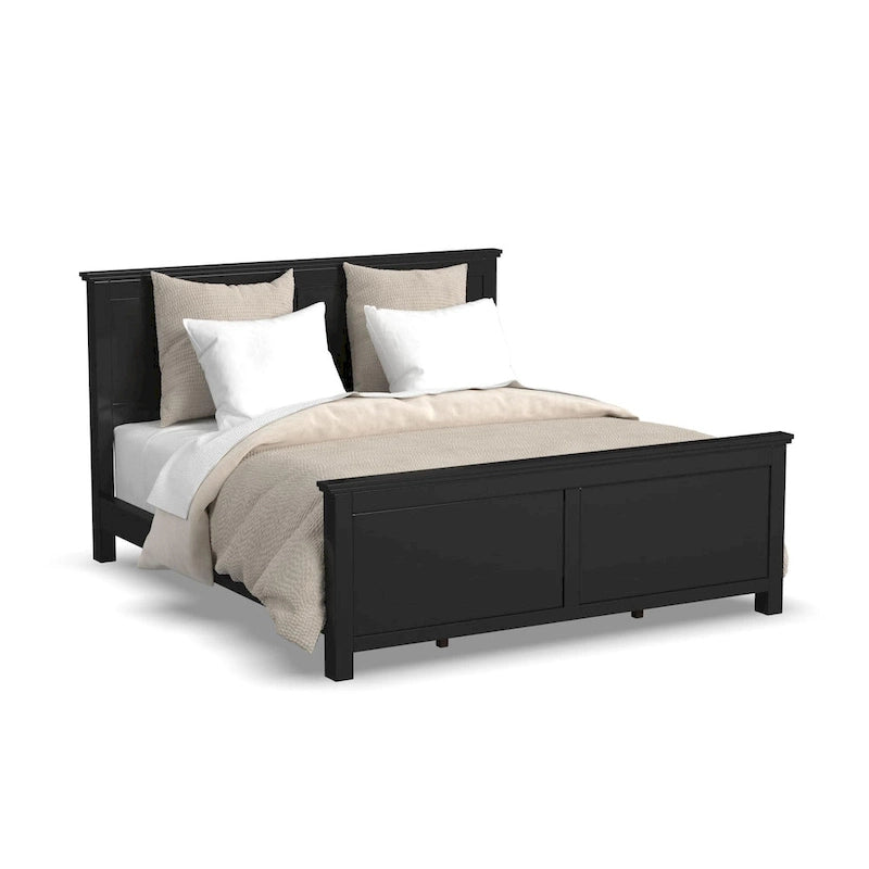 Lit King en bois noir et deux tables de chevet
