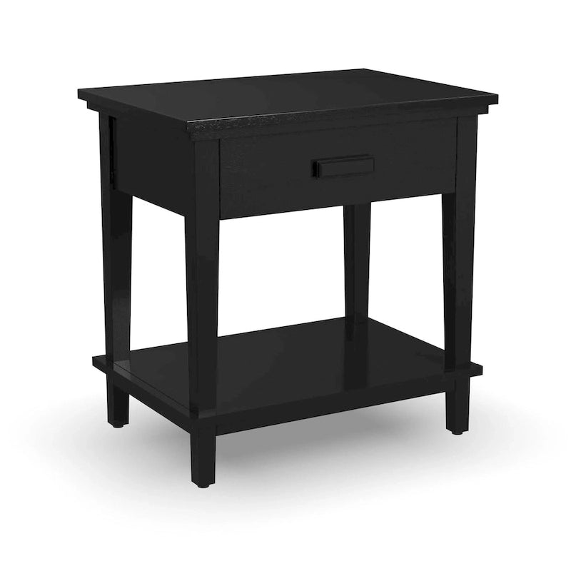 Lit King en bois noir et deux tables de chevet