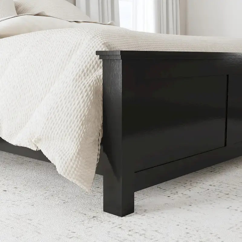 Lit King en bois noir et deux tables de chevet