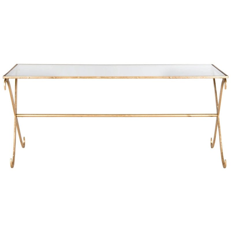 Table basse dorée/plateau en verre trempé - 43 x 20 x 18,3 - 43L x 20P x 18H