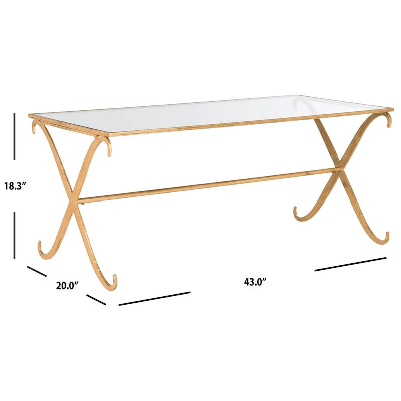 Table basse dorée/plateau en verre trempé - 43 x 20 x 18,3 - 43L x 20P x 18H