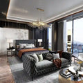 Cadre de lit moderne illuminé avec garniture dorée - Design rembourré et chic