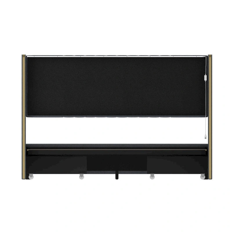 Cadre de lit moderne illuminé avec garniture dorée - Design rembourré et chic