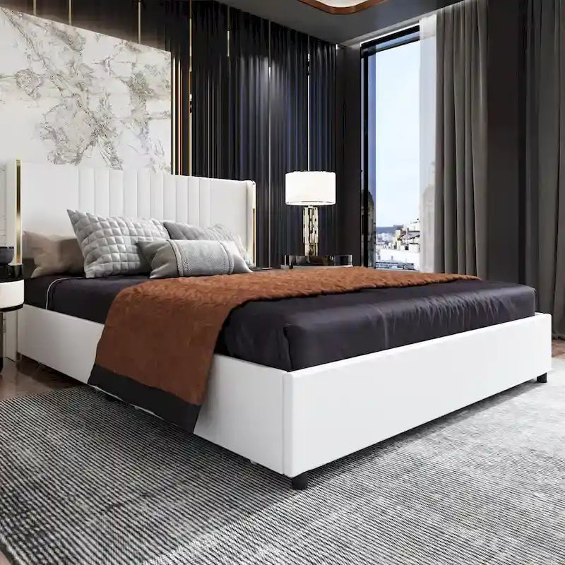Cadre de lit moderne illuminé avec garniture dorée - Design rembourré et chic