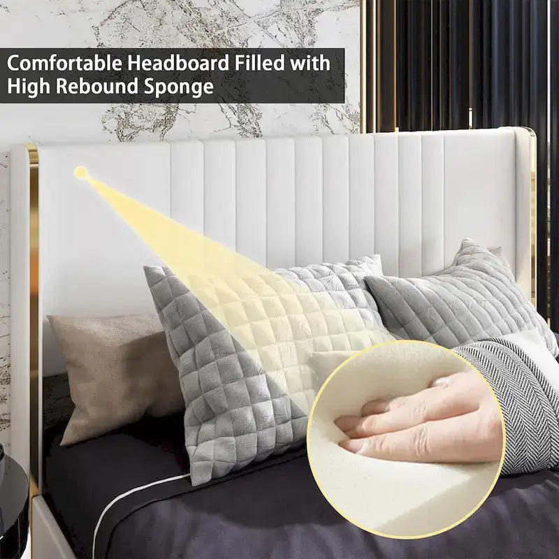 Cadre de lit moderne illuminé avec garniture dorée - Design rembourré et chic