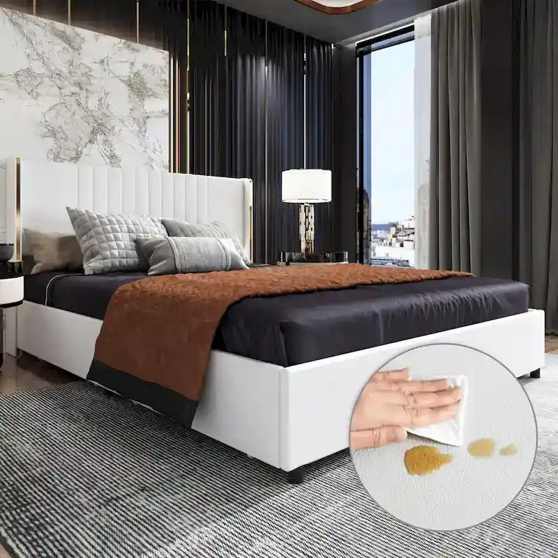Cadre de lit moderne illuminé avec garniture dorée - Design rembourré et chic