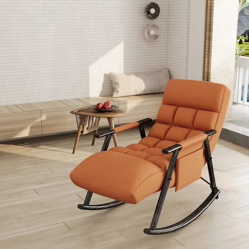Fauteuil à bascule pliant décontracté, Fauteuil à bascule de salon réglable avec dossier haut et repose-pieds, Poches latérales, Idéal pour le salon et la chambre à coucher