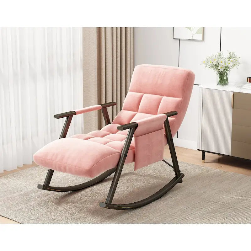 Fauteuil à bascule pliant décontracté, Fauteuil à bascule de salon réglable avec dossier haut et repose-pieds, Poches latérales, Idéal pour le salon et la chambre à coucher