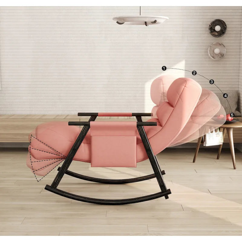Fauteuil à bascule pliant décontracté, Fauteuil à bascule de salon réglable avec dossier haut et repose-pieds, Poches latérales, Idéal pour le salon et la chambre à coucher