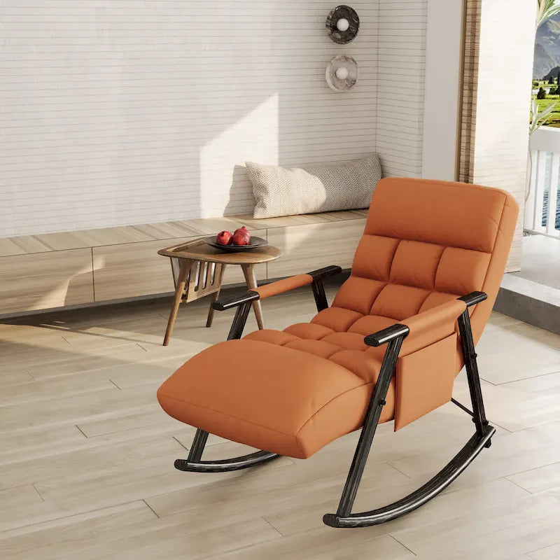 Fauteuil à bascule pliant décontracté, Fauteuil à bascule de salon réglable avec dossier haut et repose-pieds, Poches latérales, Idéal pour le salon et la chambre à coucher