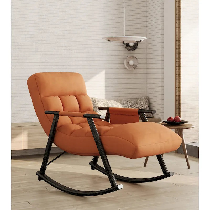 Fauteuil à bascule pliant décontracté, Fauteuil à bascule de salon réglable avec dossier haut et repose-pieds, Poches latérales, Idéal pour le salon et la chambre à coucher