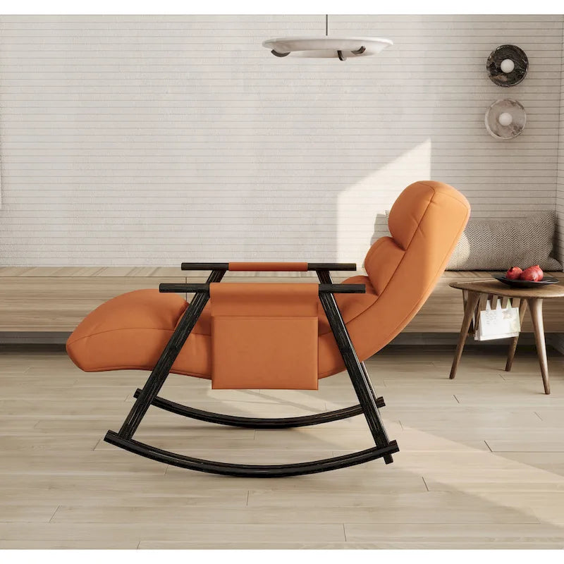 Fauteuil à bascule pliant décontracté, Fauteuil à bascule de salon réglable avec dossier haut et repose-pieds, Poches latérales, Idéal pour le salon et la chambre à coucher