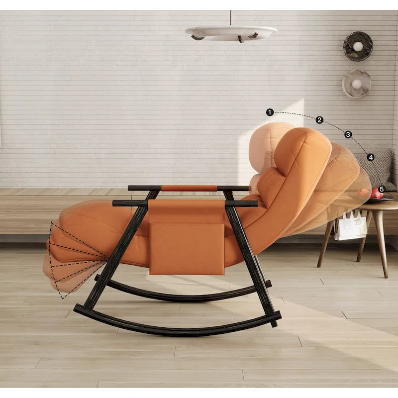 Fauteuil à bascule pliant décontracté, Fauteuil à bascule de salon réglable avec dossier haut et repose-pieds, Poches latérales, Idéal pour le salon et la chambre à coucher