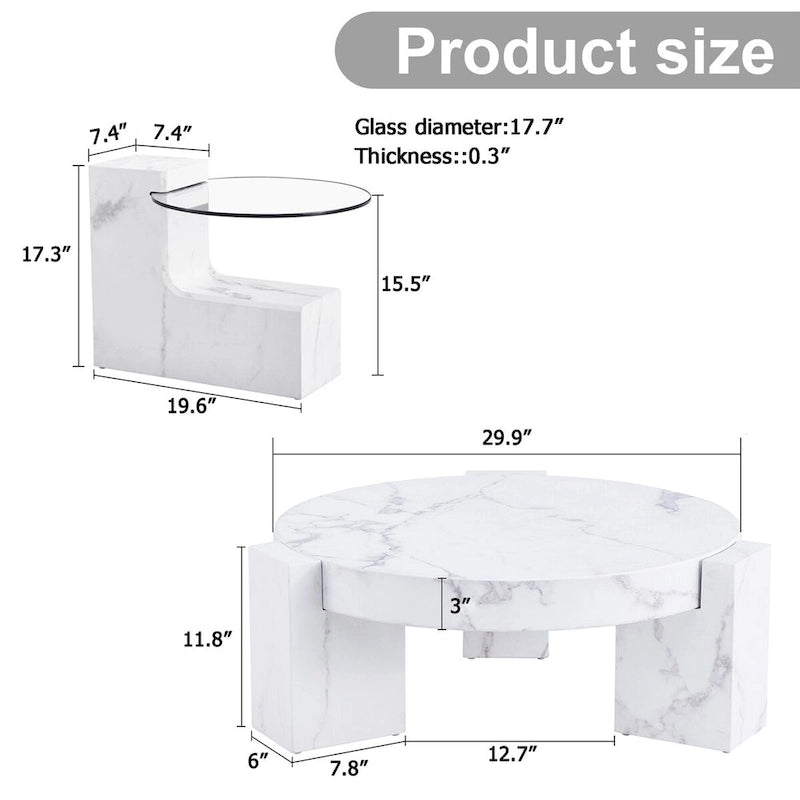 Table basse en MDF texture marbre avec table d'appoint. S'harmonise avec de multiples scènes. Convient pour le salon et la chambre à coucher.