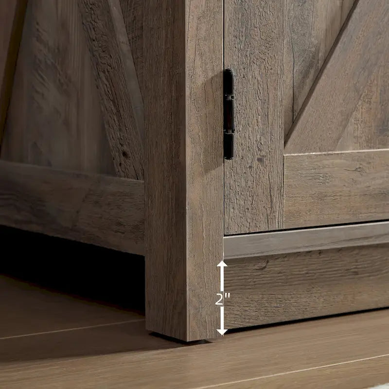 Meuble TV/Console multimédia de style campagnard avec porte de grange, pour téléviseurs jusqu'à 65 pouces, avec espaces de rangement ouverts et fermés
