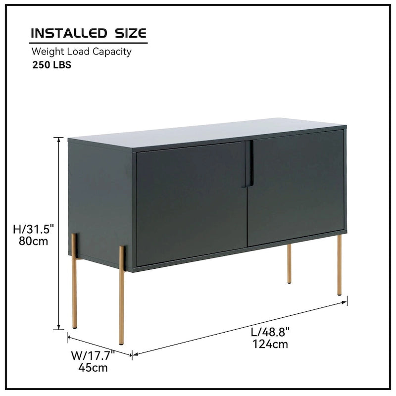 Console de buffet vert avec rangement, buffet pour salon et cuisine – 122,9 cm