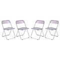 Quatre chaises de salle à manger pliantes en acrylique, cadre chromé
