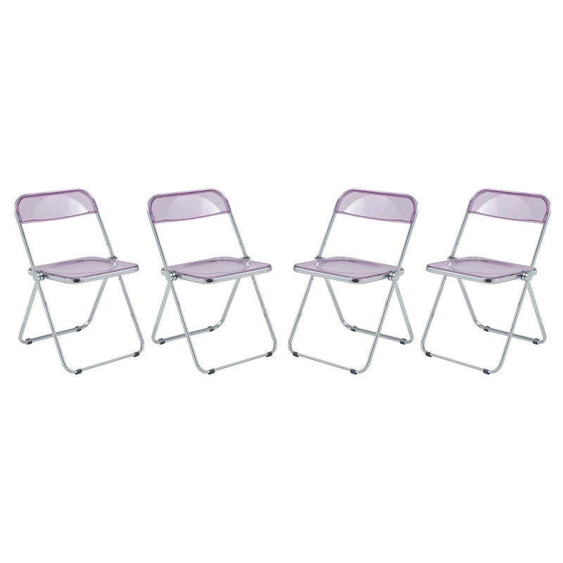 Quatre chaises de salle à manger pliantes en acrylique, cadre chromé