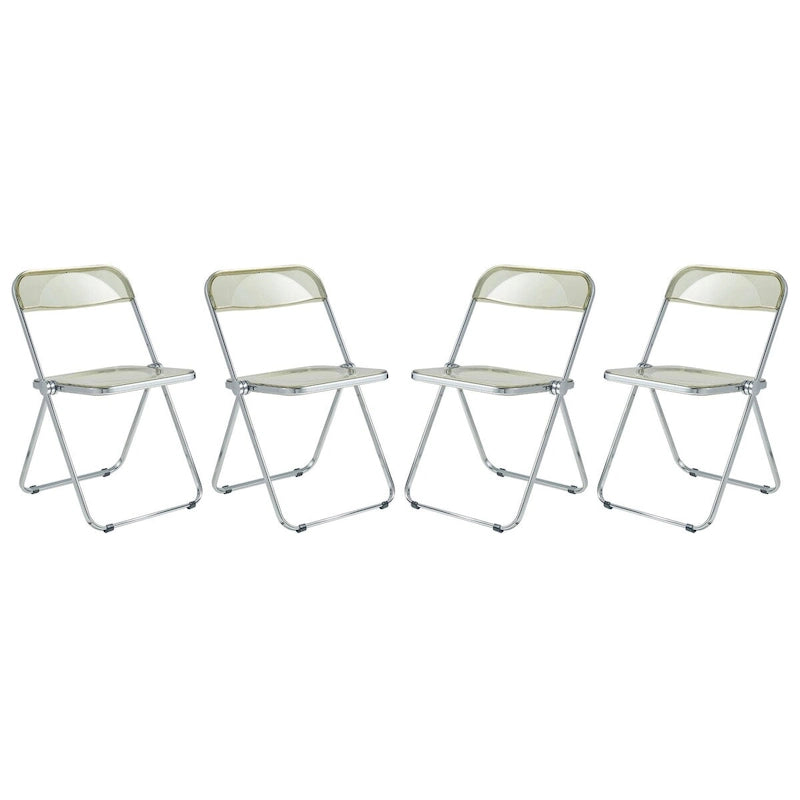 Quatre chaises de salle à manger pliantes en acrylique, cadre chromé