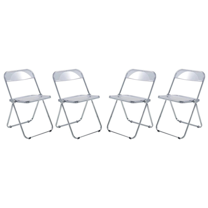 Quatre chaises de salle à manger pliantes en acrylique, cadre chromé