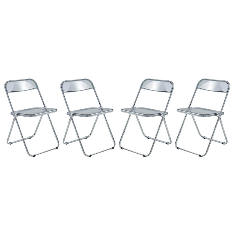 Quatre chaises de salle à manger pliantes en acrylique, cadre chromé