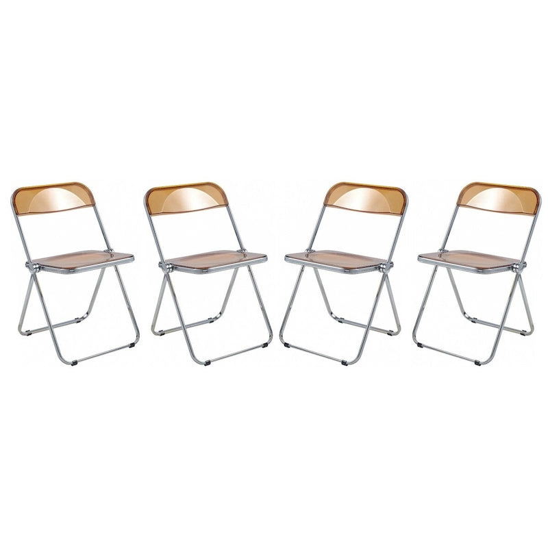 Quatre chaises de salle à manger pliantes en acrylique, cadre chromé