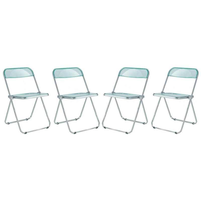 Quatre chaises de salle à manger pliantes en acrylique, cadre chromé