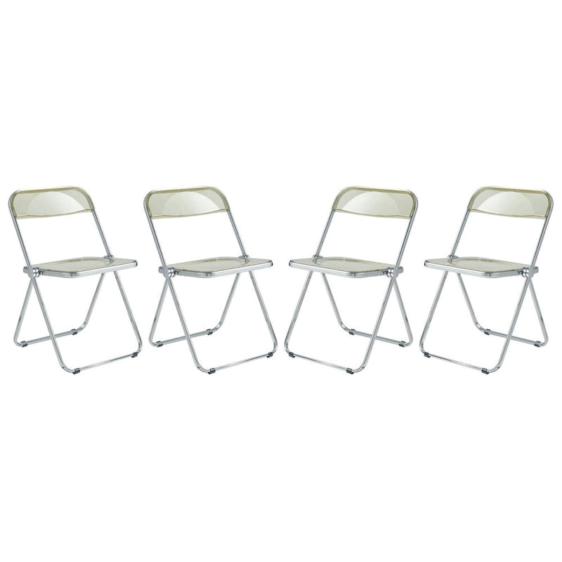 Quatre chaises de salle à manger pliantes en acrylique, cadre chromé