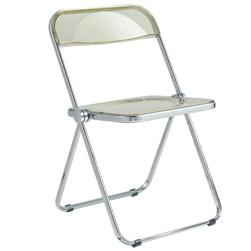 Quatre chaises de salle à manger pliantes en acrylique, cadre chromé
