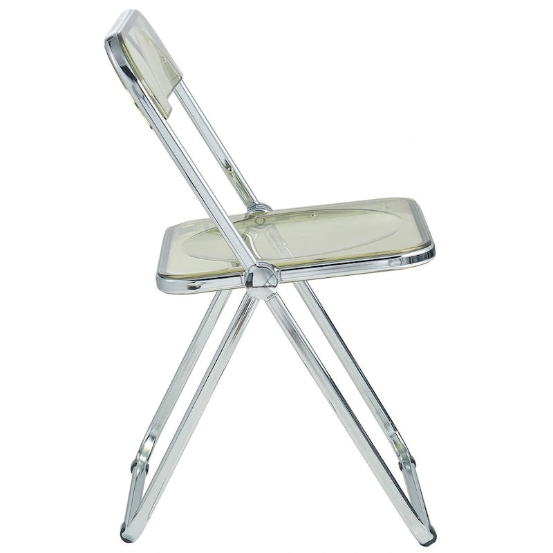 Quatre chaises de salle à manger pliantes en acrylique, cadre chromé