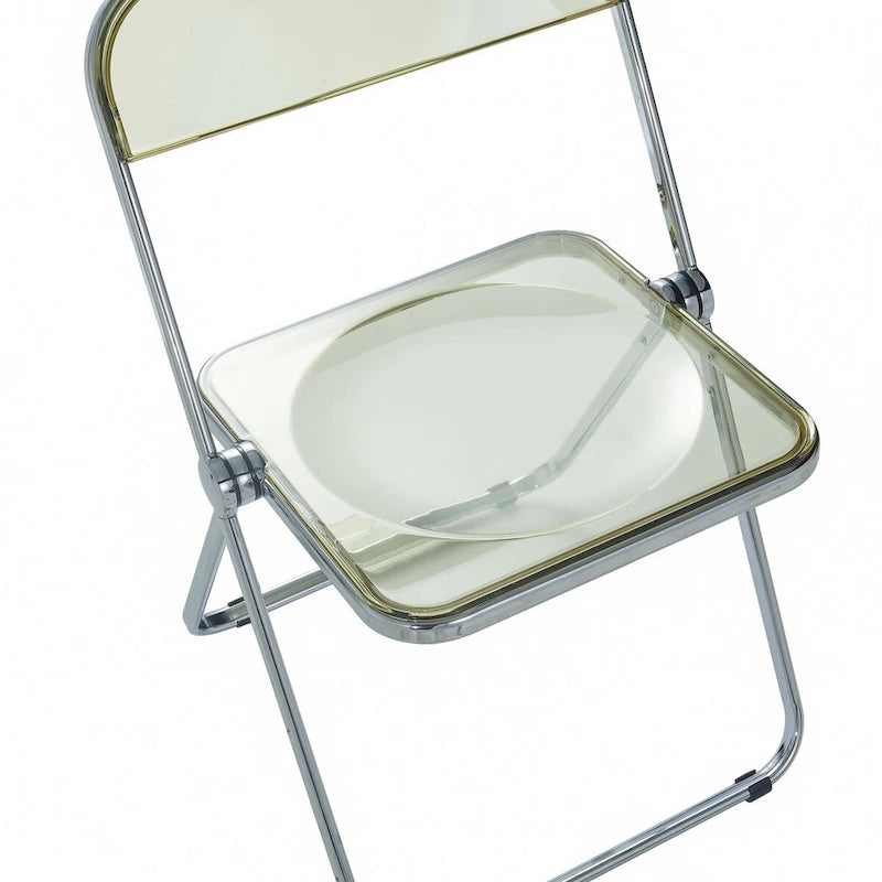 Quatre chaises de salle à manger pliantes en acrylique, cadre chromé