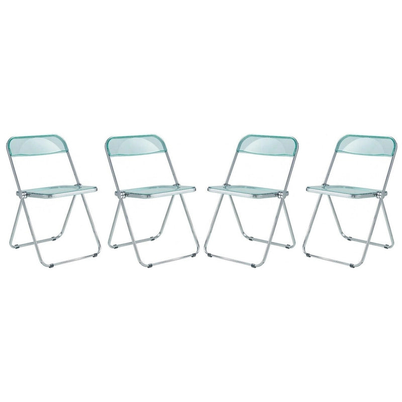 Quatre chaises de salle à manger pliantes en acrylique, cadre chromé