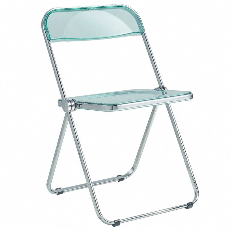 Quatre chaises de salle à manger pliantes en acrylique, cadre chromé