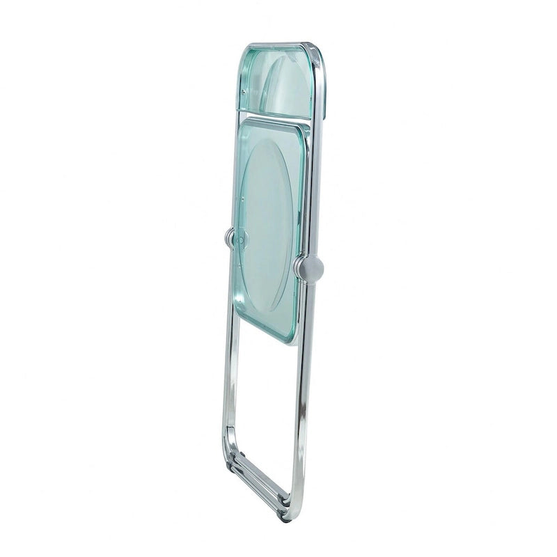 Quatre chaises de salle à manger pliantes en acrylique, cadre chromé