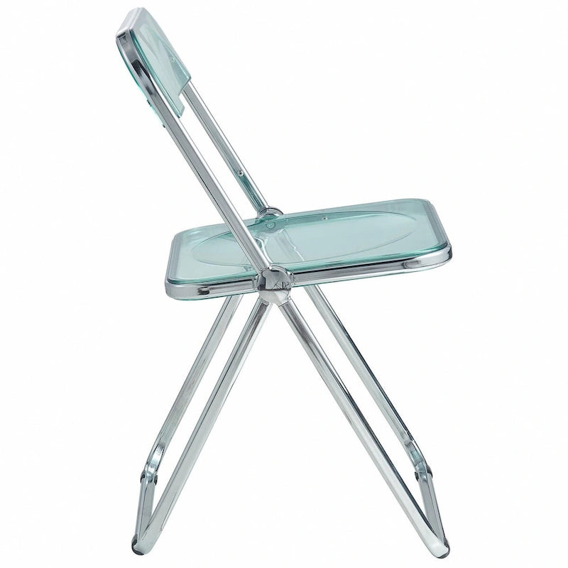 Quatre chaises de salle à manger pliantes en acrylique, cadre chromé