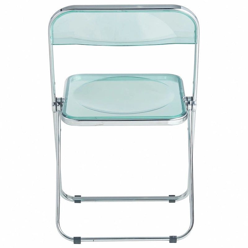 Quatre chaises de salle à manger pliantes en acrylique, cadre chromé