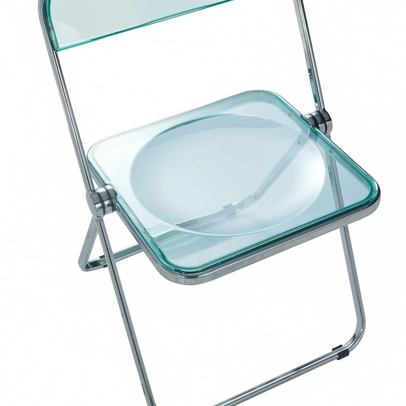 Quatre chaises de salle à manger pliantes en acrylique, cadre chromé