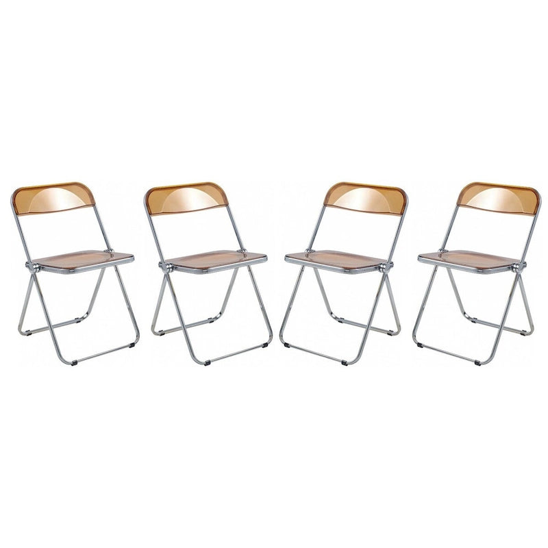 Quatre chaises de salle à manger pliantes en acrylique, cadre chromé