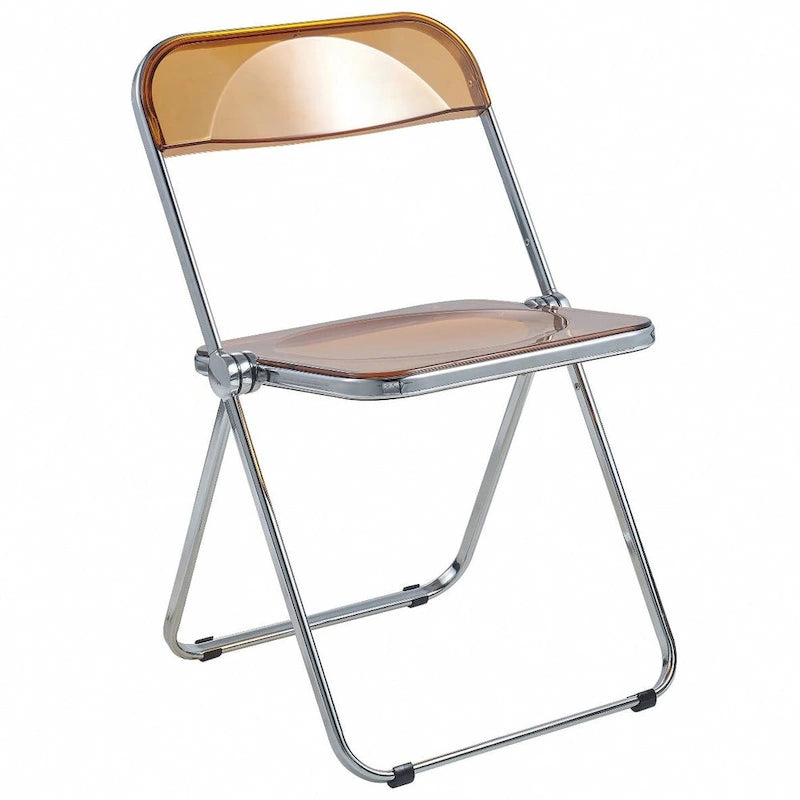 Quatre chaises de salle à manger pliantes en acrylique, cadre chromé