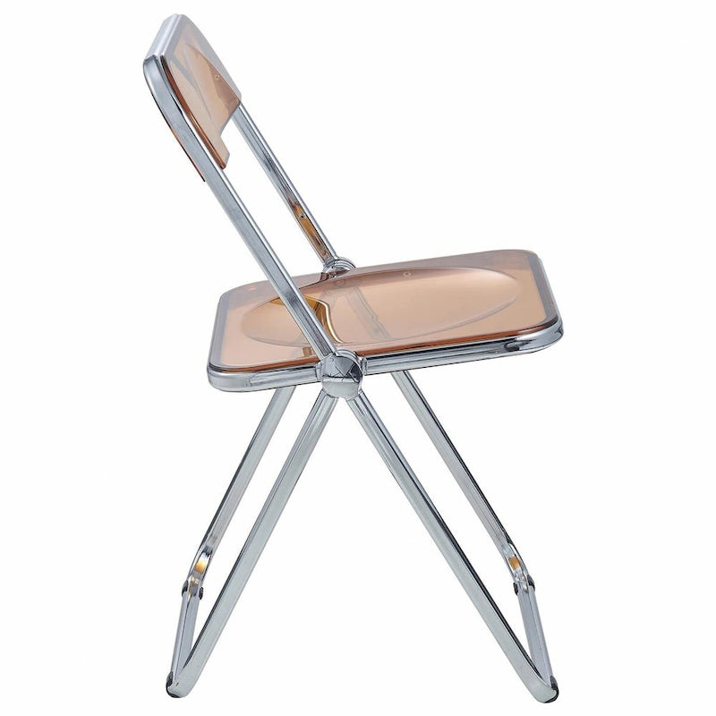 Quatre chaises de salle à manger pliantes en acrylique, cadre chromé