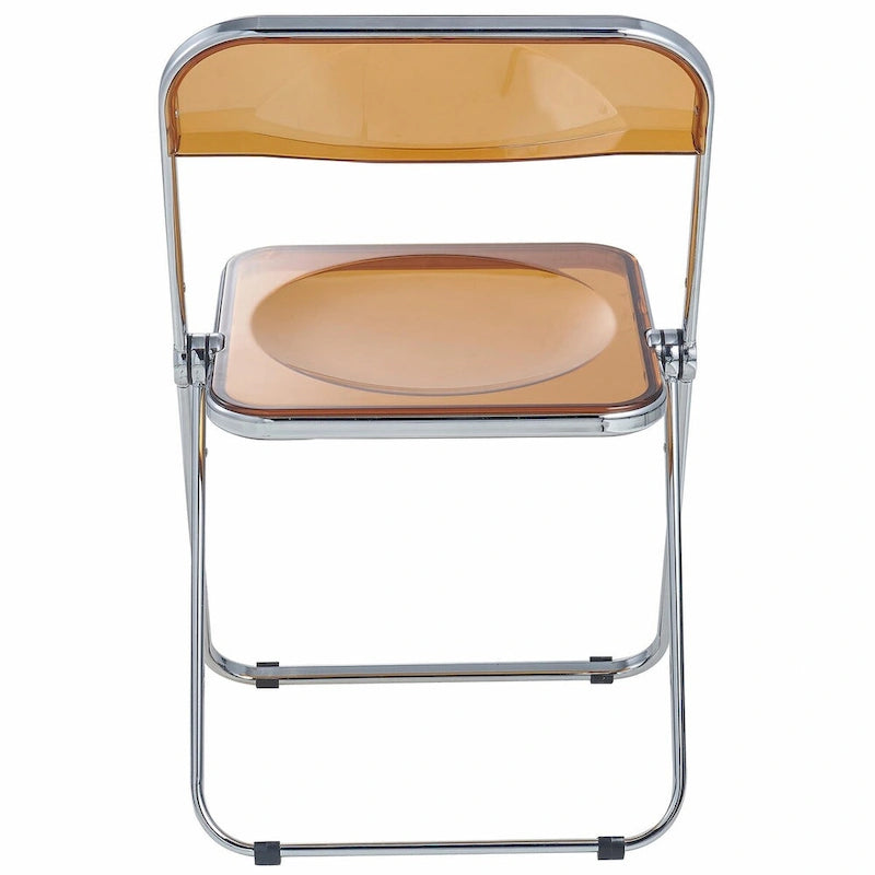 Quatre chaises de salle à manger pliantes en acrylique, cadre chromé