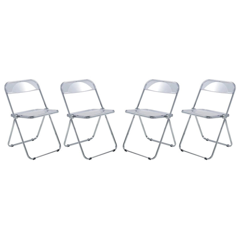 Quatre chaises de salle à manger pliantes en acrylique, cadre chromé
