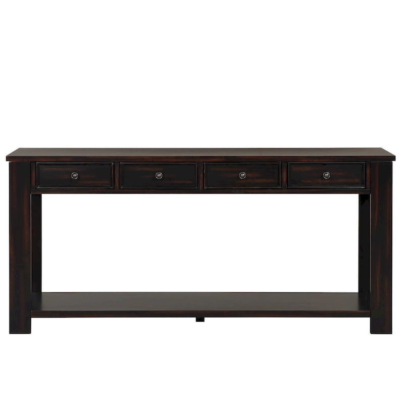 Console en bois de pin de 63 po avec 4 tiroirs et 1 tablette inférieure
