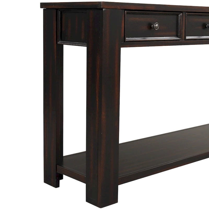 Console en bois de pin de 63 po avec 4 tiroirs et 1 tablette inférieure