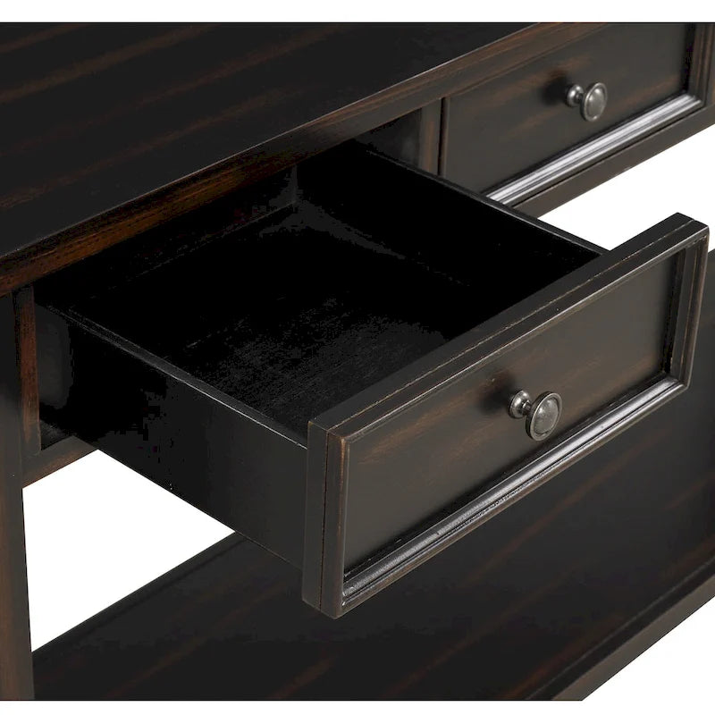 Console en bois de pin de 63 po avec 4 tiroirs et 1 tablette inférieure