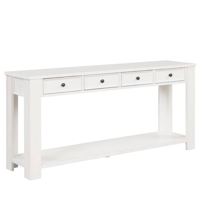 Console en bois de pin de 63 po avec 4 tiroirs et 1 tablette inférieure