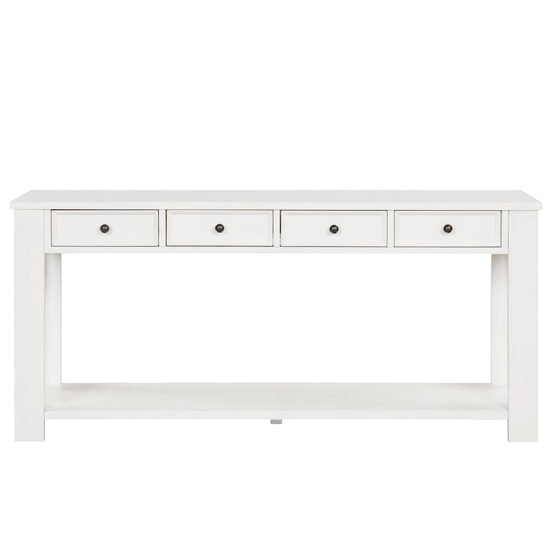 Console en bois de pin de 63 po avec 4 tiroirs et 1 tablette inférieure