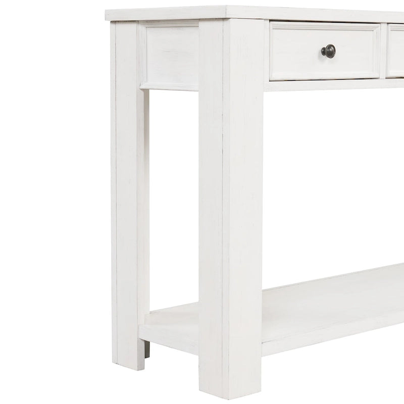 Console en bois de pin de 63 po avec 4 tiroirs et 1 tablette inférieure
