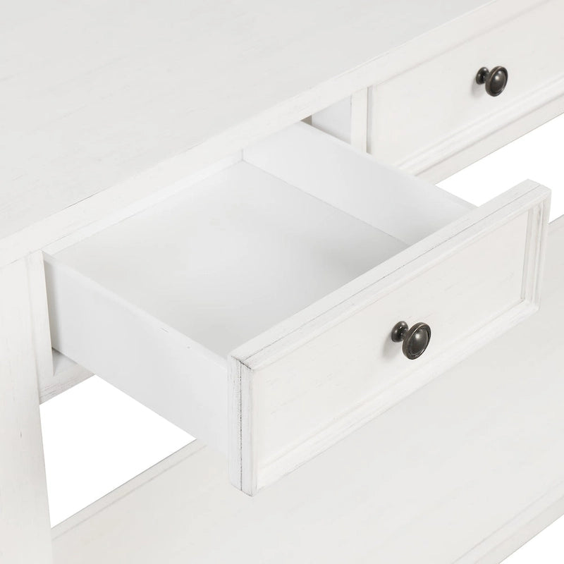 Console en bois de pin de 63 po avec 4 tiroirs et 1 tablette inférieure